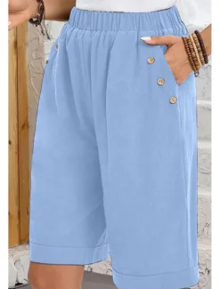 Hot Women's Chinos Shorts Fashion Basic Casual Short High Waist Plain Pocket Drawstring Comfort Outdoor Micro-elastic Vacation Street Daily Grey Yellow Navy Blue Sky Blue Summer Spring Loose Fit Women Shorts|Pants