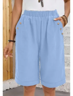 Hot Women's Chinos Shorts Fashion Basic Casual Short High Waist Plain Pocket Drawstring Comfort Outdoor Micro-elastic Vacation Street Daily Grey Yellow Navy Blue Sky Blue Summer Spring Loose Fit Women Shorts|Pants