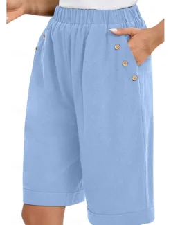 Hot Women's Chinos Shorts Fashion Basic Casual Short High Waist Plain Pocket Drawstring Comfort Outdoor Micro-elastic Vacation Street Daily Grey Yellow Navy Blue Sky Blue Summer Spring Loose Fit Women Shorts|Pants