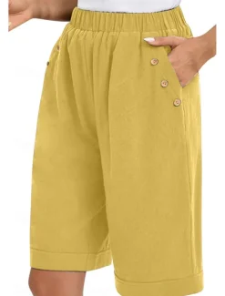 Hot Women's Chinos Shorts Fashion Basic Casual Short High Waist Plain Pocket Drawstring Comfort Outdoor Micro-elastic Vacation Street Daily Grey Yellow Navy Blue Sky Blue Summer Spring Loose Fit Women Shorts|Pants