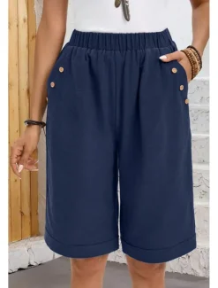 Hot Women's Chinos Shorts Fashion Basic Casual Short High Waist Plain Pocket Drawstring Comfort Outdoor Micro-elastic Vacation Street Daily Grey Yellow Navy Blue Sky Blue Summer Spring Loose Fit Women Shorts|Pants