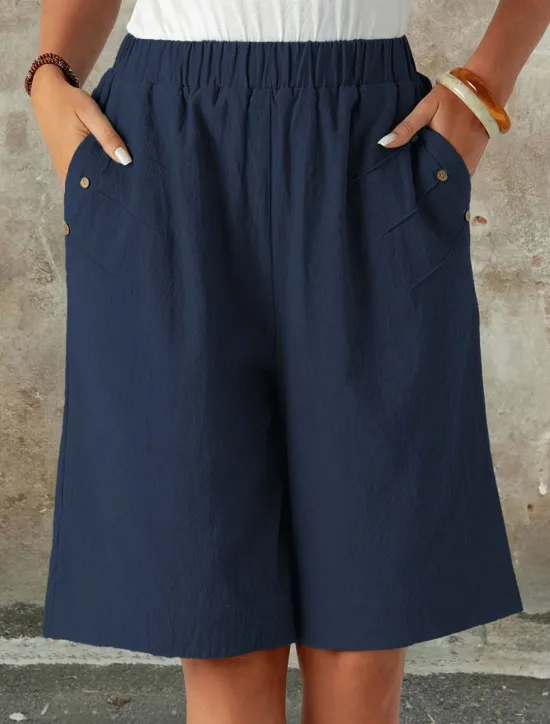 Hot Women's Chinos Shorts Fashion Streetwear Basic Knee Length High Waist Plain Pocket Elastic Waistband Comfy Soft Comfortable Micro-elastic Outdoor Street Dark-Gray Navy Black White Summer Spring Loose Women Shorts