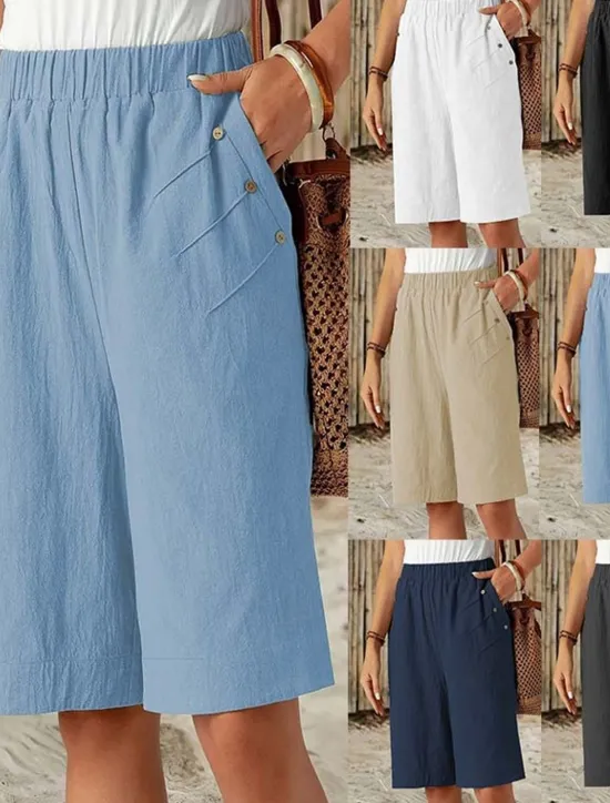 Hot Women's Chinos Shorts Fashion Streetwear Basic Knee Length High Waist Plain Pocket Elastic Waistband Comfy Soft Comfortable Micro-elastic Outdoor Street Dark-Gray Navy Black White Summer Spring Loose Women Shorts