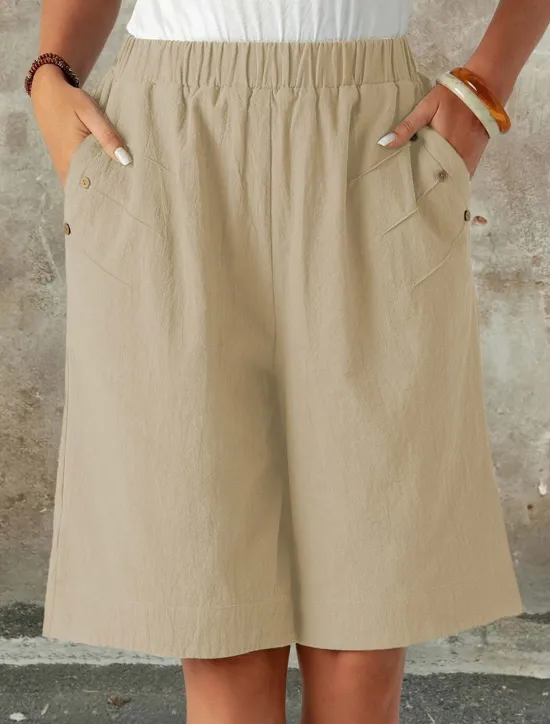 Hot Women's Chinos Shorts Fashion Streetwear Basic Knee Length High Waist Plain Pocket Elastic Waistband Comfy Soft Comfortable Micro-elastic Outdoor Street Dark-Gray Navy Black White Summer Spring Loose Women Shorts
