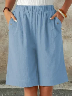 Hot Women's Chinos Shorts Fashion Streetwear Basic Knee Length High Waist Plain Pocket Elastic Waistband Comfy Soft Comfortable Micro-elastic Outdoor Street Dark-Gray Navy Black White Summer Spring Loose Women Shorts