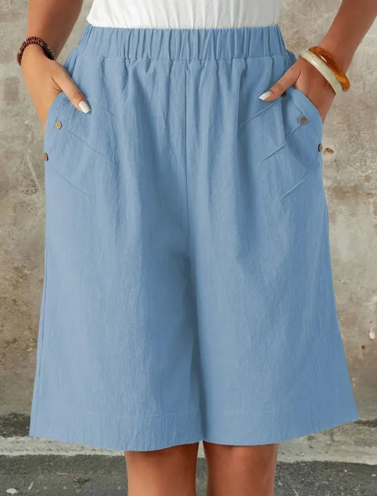 Hot Women's Chinos Shorts Fashion Streetwear Basic Knee Length High Waist Plain Pocket Elastic Waistband Comfy Soft Comfortable Micro-elastic Outdoor Street Dark-Gray Navy Black White Summer Spring Loose Women Shorts