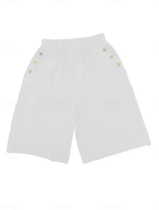 Hot Women's Chinos Shorts Fashion Streetwear Basic Knee Length High Waist Plain Pocket Elastic Waistband Comfy Soft Comfortable Micro-elastic Outdoor Street Dark-Gray Navy Black White Summer Spring Loose Women Shorts