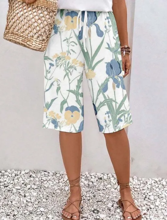 Discount Women's Chinos Shorts Fashion Streetwear Casual Knee Length High Waist Floral Drawstring Comfy Soft Comfortable Micro-elastic Outdoor Vacation Street Apple Green Royal Blue Blue Green Summer Regular Women Shorts