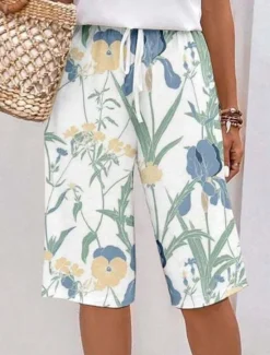Discount Women's Chinos Shorts Fashion Streetwear Casual Knee Length High Waist Floral Drawstring Comfy Soft Comfortable Micro-elastic Outdoor Vacation Street Apple Green Royal Blue Blue Green Summer Regular Women Shorts