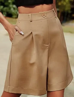 Clearance Women's Chinos Shorts Fashion Streetwear Short High Waist Plain Pocket Elastic Waistband Comfy Soft Comfortable Micro-elastic Outdoor Street Black Fuchsia Khaki Gray Summer Regular Fit Women Shorts