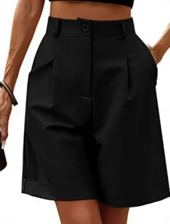 Clearance Women's Chinos Shorts Fashion Streetwear Short High Waist Plain Pocket Elastic Waistband Comfy Soft Comfortable Micro-elastic Outdoor Street Black Fuchsia Khaki Gray Summer Regular Fit Women Shorts