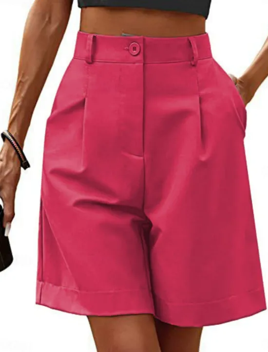 Clearance Women's Chinos Shorts Fashion Streetwear Short High Waist Plain Pocket Elastic Waistband Comfy Soft Comfortable Micro-elastic Outdoor Street Black Fuchsia Khaki Gray Summer Regular Fit Women Shorts