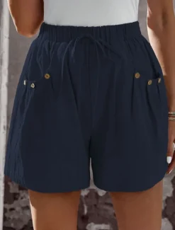 Women's Chinos Shorts Fashion Streetwear Basic Short High Waist Plain Pocket Elastic Waistband Comfy Soft Comfortable Micro-elastic Outdoor Vacation Street Navy Black White Summer Spring Regular Fit Women Shorts