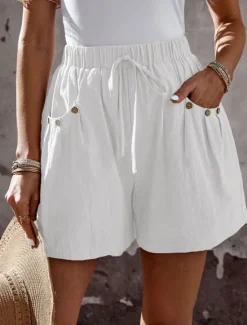 Women's Chinos Shorts Fashion Streetwear Basic Short High Waist Plain Pocket Elastic Waistband Comfy Soft Comfortable Micro-elastic Outdoor Vacation Street Navy Black White Summer Spring Regular Fit Women Shorts