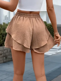 Best Women's Chinos Shorts Fashion Streetwear Short High Waist Plain Ruffle Elastic Waistband Comfy Soft Comfortable Micro-elastic Outdoor Street Summer Regular Fit Women Shorts