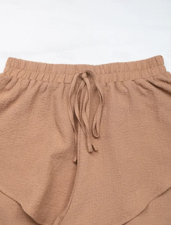 Best Women's Chinos Shorts Fashion Streetwear Short High Waist Plain Ruffle Elastic Waistband Comfy Soft Comfortable Micro-elastic Outdoor Street Summer Regular Fit Women Shorts