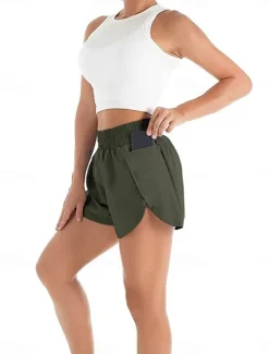Women's Chinos Shorts Fashion Streetwear Short High Waist Plain Pocket Elastic Waistband Comfy Soft Comfortable Micro-elastic Outdoor Street Black Wine Purple Green Summer Regular Fit Women Shorts
