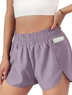 Women's Chinos Shorts Fashion Streetwear Short High Waist Plain Pocket Elastic Waistband Comfy Soft Comfortable Micro-elastic Outdoor Street Black Wine Purple Green Summer Regular Fit Women Shorts