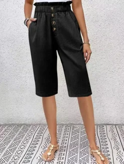 New Women's Chinos Shorts Solid Color Capri Pants Basic Casual Knee Length High Waist Plain Pocket Elastic Waist Comfort Outdoor Micro-elastic Vacation Street Daily Navy-blue Dark Grey Black Light Blue Women Shorts|Pants