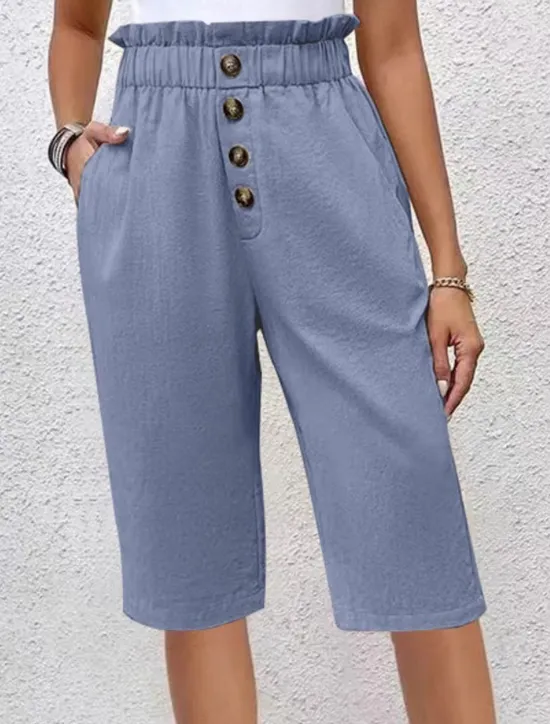 New Women's Chinos Shorts Solid Color Capri Pants Basic Casual Knee Length High Waist Plain Pocket Elastic Waist Comfort Outdoor Micro-elastic Vacation Street Daily Navy-blue Dark Grey Black Light Blue Women Shorts|Pants