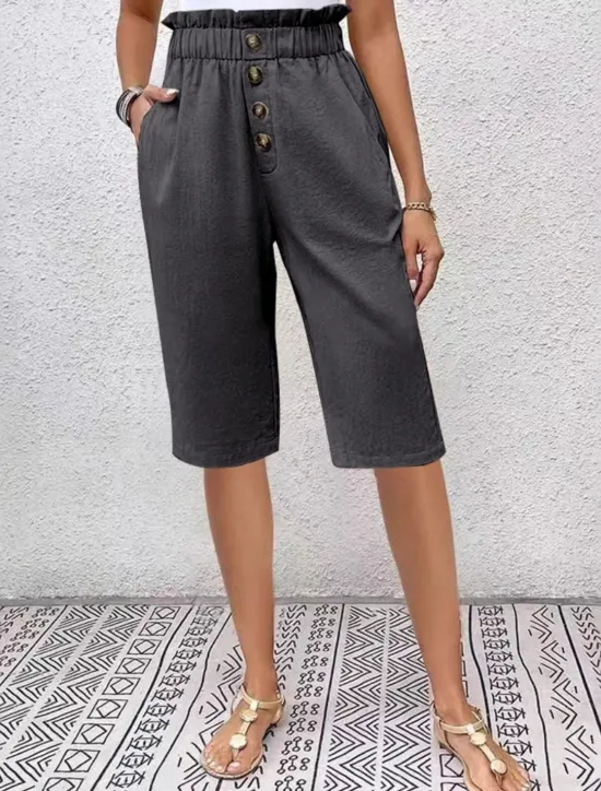 New Women's Chinos Shorts Solid Color Capri Pants Basic Casual Knee Length High Waist Plain Pocket Elastic Waist Comfort Outdoor Micro-elastic Vacation Street Daily Navy-blue Dark Grey Black Light Blue Women Shorts|Pants