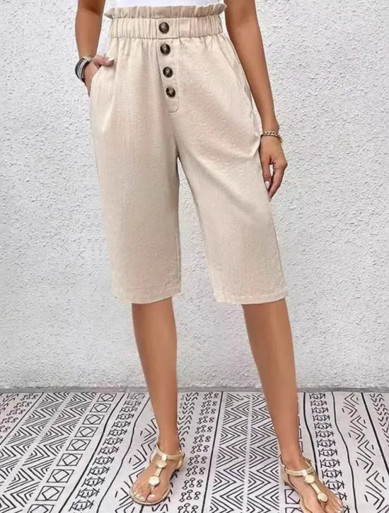 New Women's Chinos Shorts Solid Color Capri Pants Basic Casual Knee Length High Waist Plain Pocket Elastic Waist Comfort Outdoor Micro-elastic Vacation Street Daily Navy-blue Dark Grey Black Light Blue Women Shorts|Pants