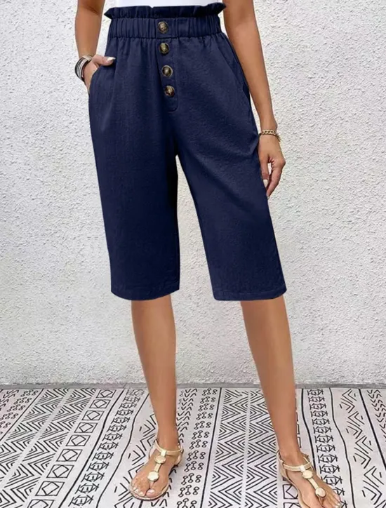 New Women's Chinos Shorts Solid Color Capri Pants Basic Casual Knee Length High Waist Plain Pocket Elastic Waist Comfort Outdoor Micro-elastic Vacation Street Daily Navy-blue Dark Grey Black Light Blue Women Shorts|Pants