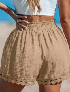 Women's Chinos Shorts Streetwear Ethnic Style Basic Short High Waist Plain Pocket Elastic Waistband Comfy Soft Comfortable Micro-elastic Outdoor Vacation Street Black White Pink Blue Summer Regular Women Shorts