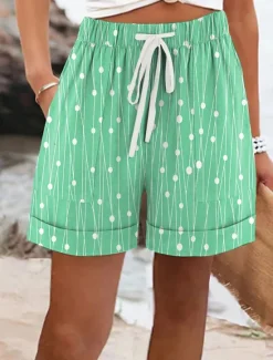 Discount Women's Chinos Shorts Vacation Vintage Casual Short Mid Waist Graphic Striped Drawstring Elastic Waist Vacation Daily Amethyst Robin's Egg Blue Green Khaki Summer Spring Regular Fit Women Shorts