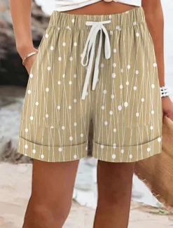 Discount Women's Chinos Shorts Vacation Vintage Casual Short Mid Waist Graphic Striped Drawstring Elastic Waist Vacation Daily Amethyst Robin's Egg Blue Green Khaki Summer Spring Regular Fit Women Shorts