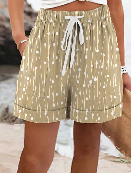 Discount Women's Chinos Shorts Vacation Vintage Casual Short Mid Waist Graphic Striped Drawstring Elastic Waist Vacation Daily Amethyst Robin's Egg Blue Green Khaki Summer Spring Regular Fit Women Shorts