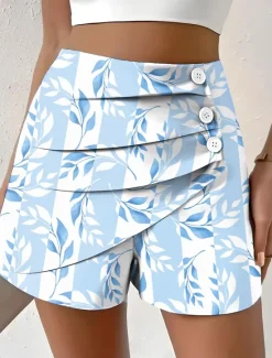 Sale Women's Chinos Shorts Vacation Vintage Ethnic Style Short Medium Waist Pleated Vacation Street Daily Pinky Amethyst Robin's Egg Blue Green Summer Spring Regular Fit Women Shorts