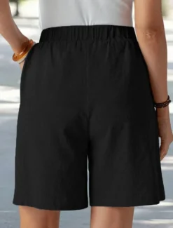 Sale Women's Chinos Shorts Vacation Fashion Basic Short High Waist Plain Pocket Drawstring Comfort Outdoor Micro-elastic Vacation Street Daily Navy-blue Black Summer Spring Loose Fit Women Shorts|Pants