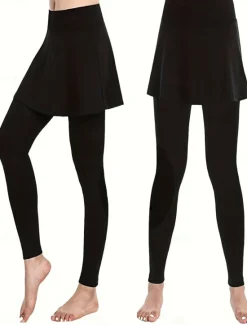 Outlet Women's Chinos Skort Casual / Sporty Full Length High Waist Plain High Cut Comfy Soft Comfortable Micro-elastic Gym Black Wine Khaki Gray Spring & Fall Regular Fit Women Leggings