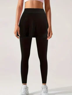 Outlet Women's Chinos Skort Casual / Sporty Full Length High Waist Plain High Cut Comfy Soft Comfortable Micro-elastic Gym Black Wine Khaki Gray Spring & Fall Regular Fit Women Leggings