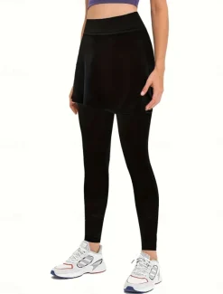 Outlet Women's Chinos Skort Casual / Sporty Full Length High Waist Plain High Cut Comfy Soft Comfortable Micro-elastic Gym Black Wine Khaki Gray Spring & Fall Regular Fit Women Leggings