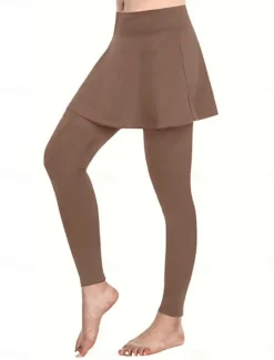 Outlet Women's Chinos Skort Casual / Sporty Full Length High Waist Plain High Cut Comfy Soft Comfortable Micro-elastic Gym Black Wine Khaki Gray Spring & Fall Regular Fit Women Leggings