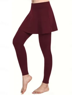 Outlet Women's Chinos Skort Casual / Sporty Full Length High Waist Plain High Cut Comfy Soft Comfortable Micro-elastic Gym Black Wine Khaki Gray Spring & Fall Regular Fit Women Leggings