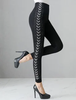 Best Women's Chinos Tights Pants Trousers Fashion Streetwear Full Length Mid Waist Graphic Elastic Waist Comfort Breathability Soft High Elasticity Vacation Street Daily Hot Silver No. 2 Bronzing No. 2 Women Leggings