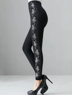 Best Women's Chinos Tights Pants Trousers Fashion Streetwear Full Length Mid Waist Graphic Elastic Waist Comfort Breathability Soft High Elasticity Vacation Street Daily Hot Silver No. 2 Bronzing No. 2 Women Leggings