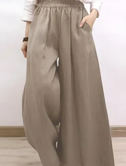 Sale Women's Chinos Vintage Fashion Basic Full Length High Waist Plain Pocket Comfort Inelastic Outdoor Vacation Yoga claret Dark navy Khaki Army Green Summer Spring Fall Winter Loose Fit Women Pants|Pants