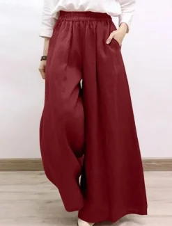 Sale Women's Chinos Vintage Fashion Basic Full Length High Waist Plain Pocket Comfort Inelastic Outdoor Vacation Yoga claret Dark navy Khaki Army Green Summer Spring Fall Winter Loose Fit Women Pants|Pants