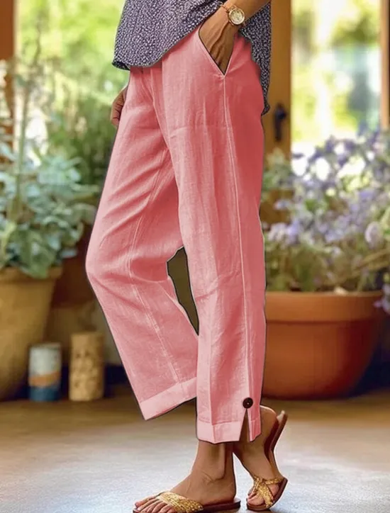Online Women's Chinos Vintage Fashion Basic Ankle-Length High Waist Plain Pocket Comfort Outdoor Inelastic Vacation Street Daily Deep Green Navy White Pink Summer Spring Loose Fit Women Pants
