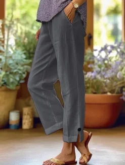 Online Women's Chinos Vintage Fashion Basic Ankle-Length High Waist Plain Pocket Comfort Outdoor Inelastic Vacation Street Daily Deep Green Navy White Pink Summer Spring Loose Fit Women Pants
