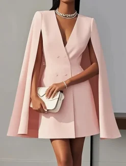 Best Women's Cloak / Capes Blazer Comfortable Patchwork Buttons Elegant Fashion Daily OL Style Plain School Formal Wedding Vacation Double Breasted Long V Neck Regular Fit Sleeveless Outerwear Black Pink Women Blazers & Suits|Coats & Trench Coats