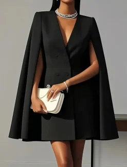 Best Women's Cloak / Capes Blazer Comfortable Patchwork Buttons Elegant Fashion Daily OL Style Plain School Formal Wedding Vacation Double Breasted Long V Neck Regular Fit Sleeveless Outerwear Black Pink Women Blazers & Suits|Coats & Trench Coats