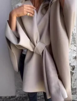 Women's Cloak / Capes Outdoor Street Daily Wear Fall Winter Regular Coat Regular Fit Thermal Warm Breathable Stylish Casual Jacket Long Sleeve Plain Oversize Fuchsia Brown Khaki Women Cardigans & Outerwears