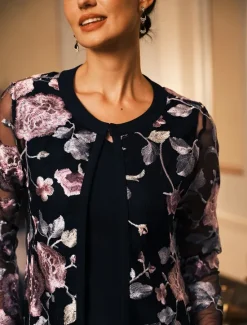 Outlet Women's Coat Breathable Lace Embroidered Elegant Floral Formal Wedding Party Long Crewneck Loose Fit Long Sleeve Outerwear Gray Pink Black Burgundy Summer Spring Women Coats & Trench Coats