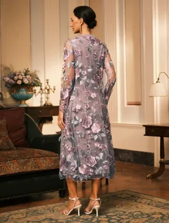 Outlet Women's Coat Breathable Lace Embroidered Elegant Floral Formal Wedding Party Long Crewneck Loose Fit Long Sleeve Outerwear Gray Pink Black Burgundy Summer Spring Women Coats & Trench Coats
