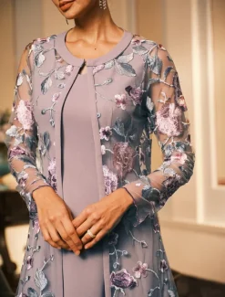 Outlet Women's Coat Breathable Lace Embroidered Elegant Floral Formal Wedding Party Long Crewneck Loose Fit Long Sleeve Outerwear Gray Pink Black Burgundy Summer Spring Women Coats & Trench Coats